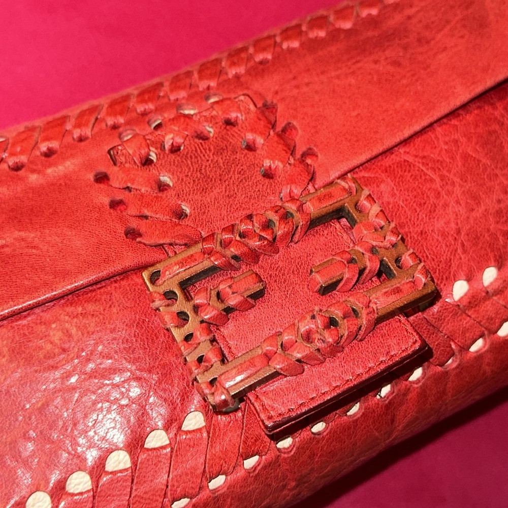 Fendi red leather whipstitch mama baguette shoulder crossbody convertible bag - Picture 8 of 16